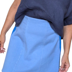 Mini-jupe bicolore en jean – upcycling & tissu chiné – Image 4