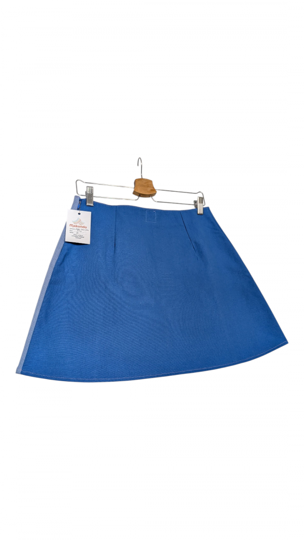 Mini-jupe bicolore en jean – upcycling & tissu chiné – Image 3